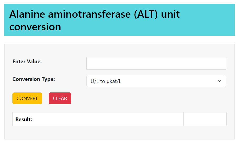 alanine aminotransferase alt unit conversion