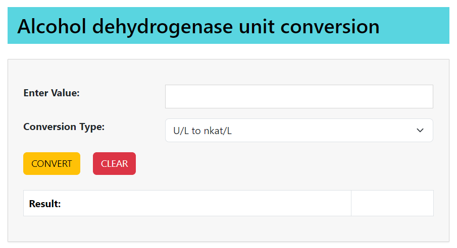 alcohol dehydrogenase unit conversion