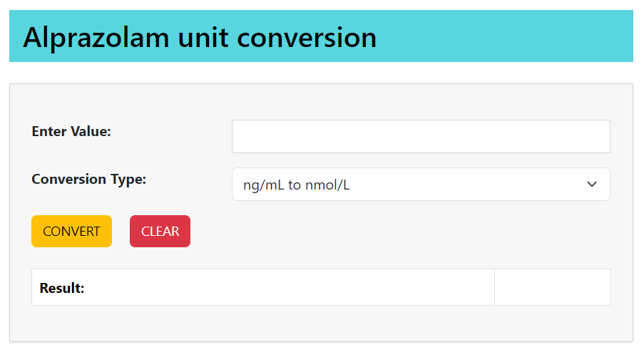 alprazolam unit conversion