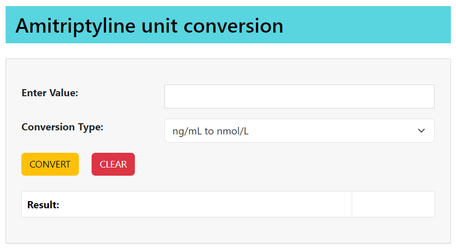 amitriptyline unit conversion