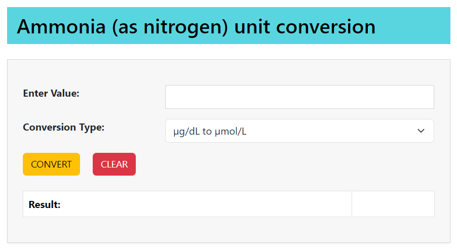 ammonia as nitrogen unit conversion